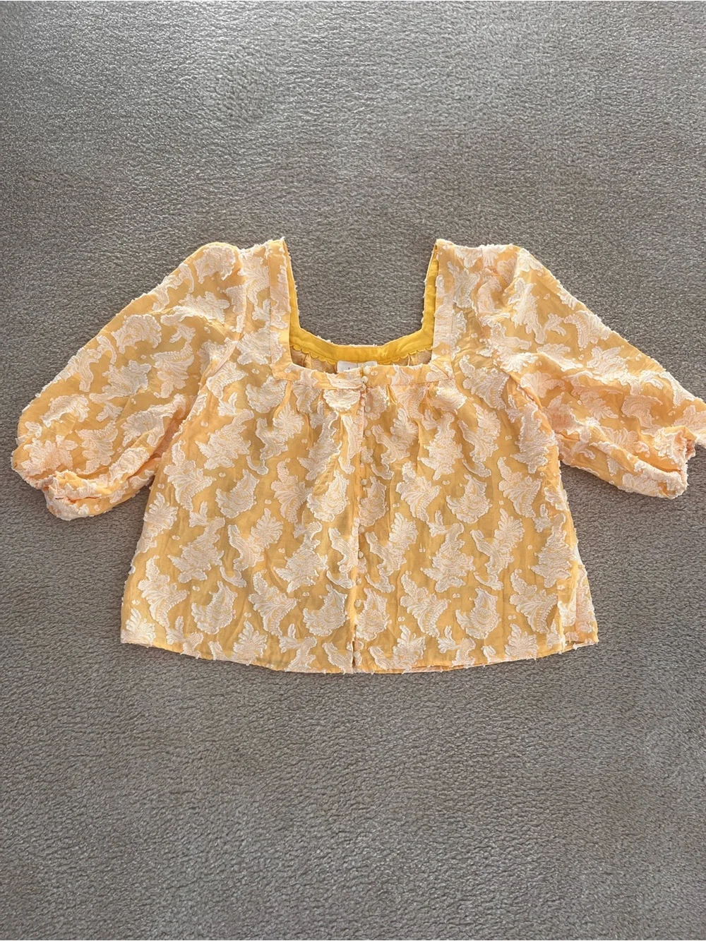 Anthropologie Yellow Lace Puff-Sleeve Blouse